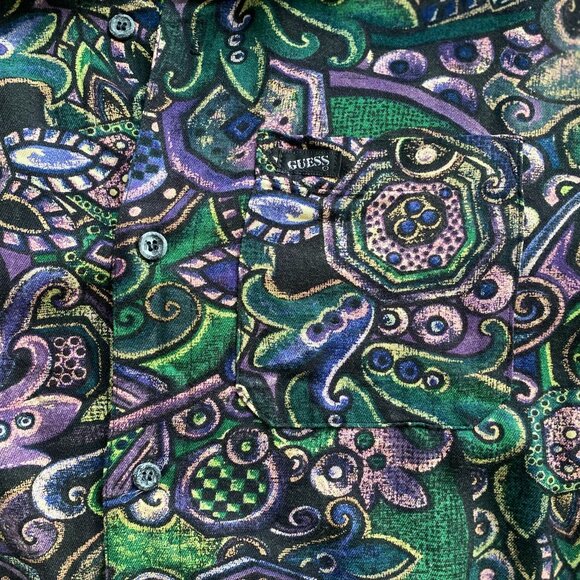 Vintage Guess by Georges Marciano Button Up Shirt, Dark Paisly, Size S - Picture 6 of 6
